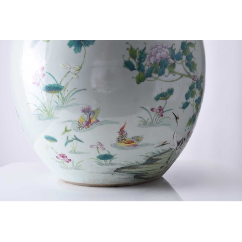 72 - A good Chinese famille rose fish bowl, 18th century Of ovoid form with everted rim, finely painted i... 