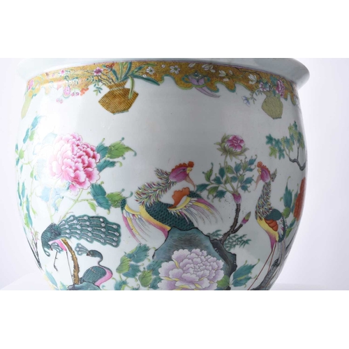 72 - A good Chinese famille rose fish bowl, 18th century Of ovoid form with everted rim, finely painted i... 