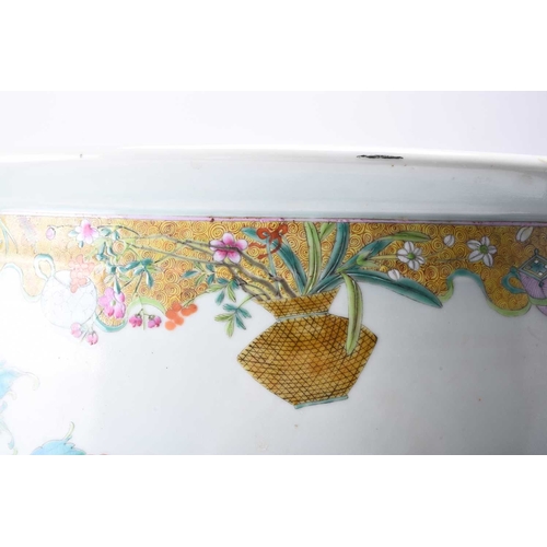 72 - A good Chinese famille rose fish bowl, 18th century Of ovoid form with everted rim, finely painted i... 