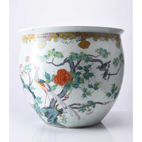 72 - A good Chinese famille rose fish bowl, 18th century Of ovoid form with everted rim, finely painted i... 