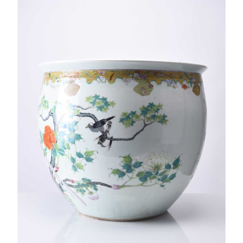 72 - A good Chinese famille rose fish bowl, 18th century Of ovoid form with everted rim, finely painted i... 