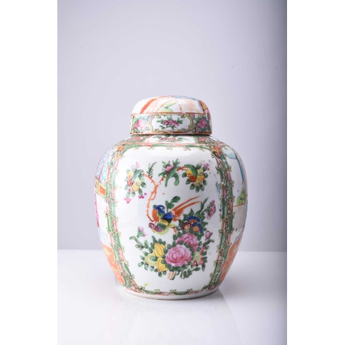 81 - Chinese Canton famille rose ginger jar and cover Late 19th century, of ovoid form and decorated with... 