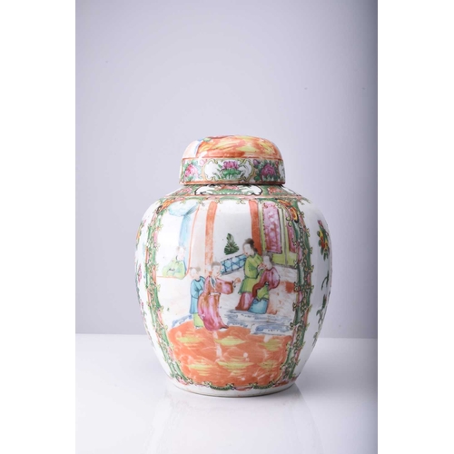 81 - Chinese Canton famille rose ginger jar and cover Late 19th century, of ovoid form and decorated with... 