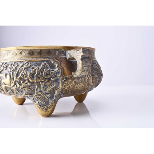 89 - A Chinese bronze censer, Xuande seal mark but 19th century Of bellied form with twin loop handles, c... 