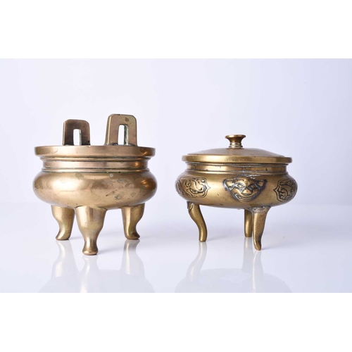 95 - Two Chinese Qing Dynasty bronze censers, Qing Dynasty The first of compressed ovoid form with high b... 