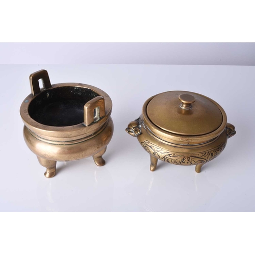 95 - Two Chinese Qing Dynasty bronze censers, Qing Dynasty The first of compressed ovoid form with high b... 