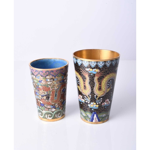 99 - Two Chinese cloisonne cups, Qing Dynasty, 19th century Both of tapering cylindrical form and decorat... 