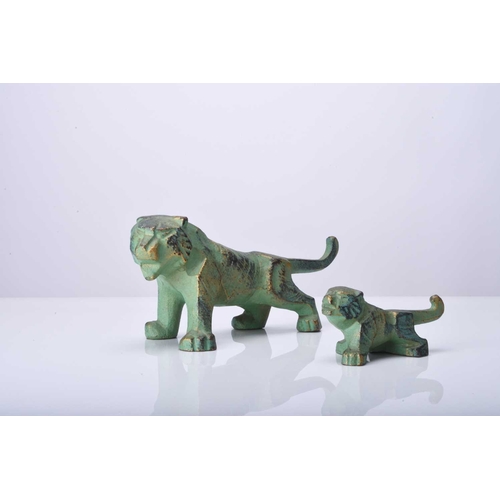 274a - Saegusa Sotaro: Two pairs of bronze animal figures, Showa era Stylistically modelled and finished in... 