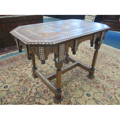 311 - A late 19th century Syrian, rectangular walnut marquetry centre table, Damascus, the top with canted... 