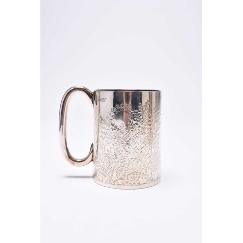 11 - A large silver mug, Elkington& Co, Birmingham, date marked rubbed, of baluster form with engraved pr... 