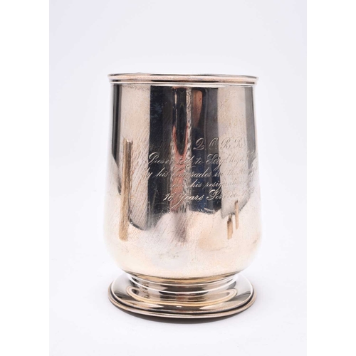 11 - A large silver mug, Elkington& Co, Birmingham, date marked rubbed, of baluster form with engraved pr... 