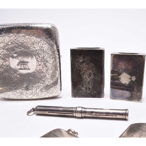 14 - An engine turned silver cigarette case, Frederick Field, Birmingham 1937, together with a further si... 