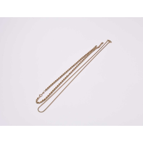 226 - A 9ct gold snake link necklace, with lobster claw fastening, 56cm long, together with a broken 9ct g... 