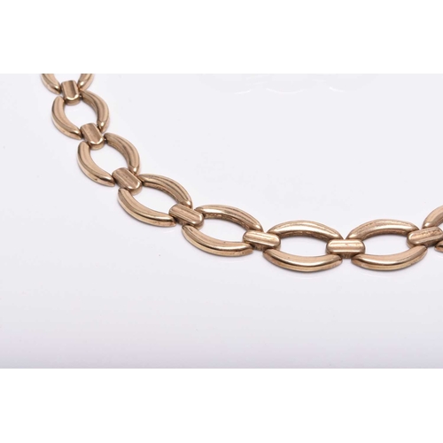 378 - A 9ct gold necklace and bracelet suite, each designed as oval open links with integral push clasps, ... 