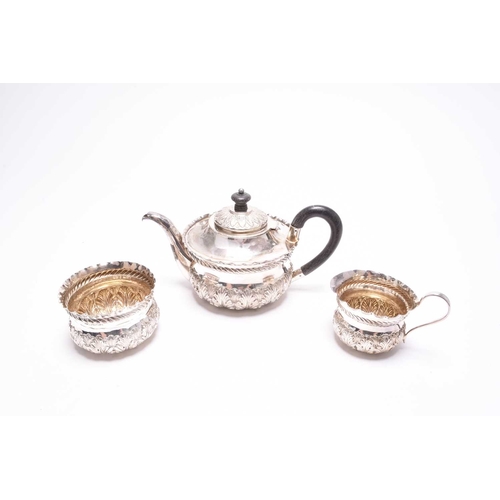 50 - A Victorian cased three piece silver tea service, Josiah Williams & Co, London 1893, each of circula... 