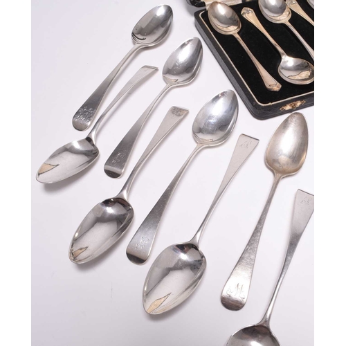 60 - A collection of silver flatware, to include; a pair of George IV Shell and Fiddle pattern sauce ladl... 