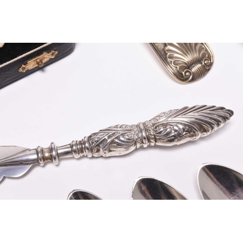 60 - A collection of silver flatware, to include; a pair of George IV Shell and Fiddle pattern sauce ladl... 
