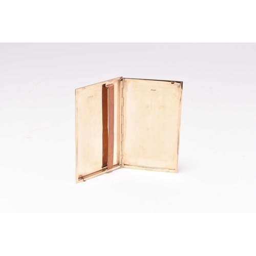 13 - A 9ct gold cigarette case, of rectangular engine turned form with slide mechanism, hallmarked London... 