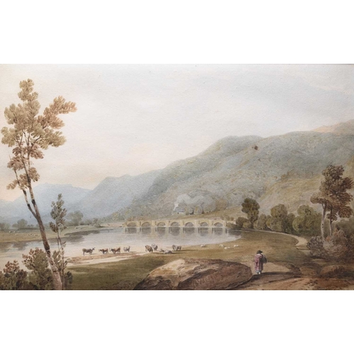 130 - John Varley (1778-1842) A Bridge on the Dovey, Near Machynlleth, watercolour, 29 x 45 cm, frame 49 x... 