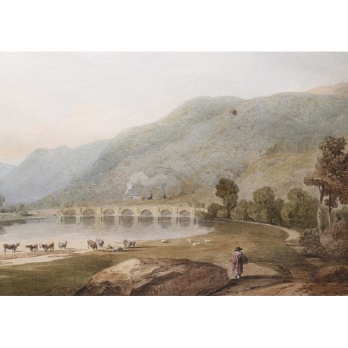 130 - John Varley (1778-1842) A Bridge on the Dovey, Near Machynlleth, watercolour, 29 x 45 cm, frame 49 x... 