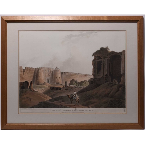 134 - Thomas Daniell (1749-1840) The Western Entrance of Shere Shah's Fort, Delhi, hand coloured aquatint,... 