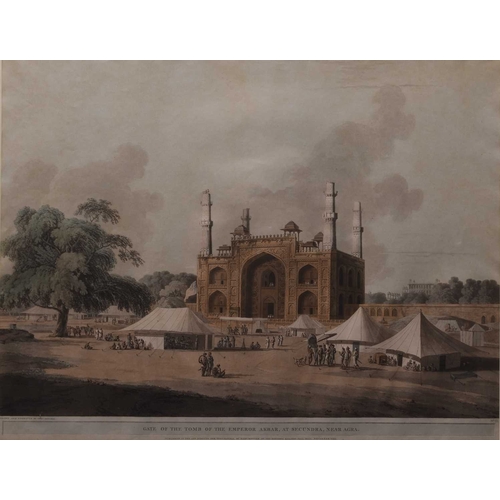 137 - Thomas Daniell (1749-1840) Gate of the Tomb of the Emperor Akbar, at Secumdra, Near Agra, hand colou... 
