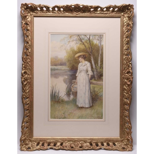 145 - Charles Edward Wilson (1854-1941) Lady out walking along the riverside, signed and dated 1901 lower ... 