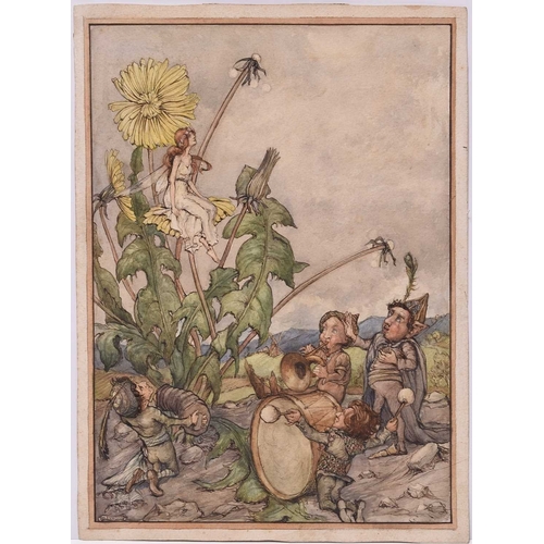 150 - Margaret Rice Oxley (1887-1965) The Dandelion Fairy, being serenaded by four Elf musicians, signed l... 