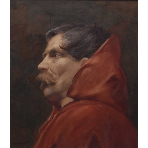 155 - William John Wainwright (1855-1931) Gentleman in a Red Hooded Cloak, signed lower left, watercolour,... 