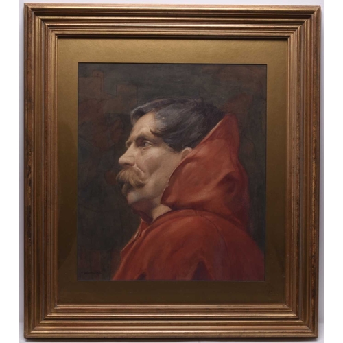 155 - William John Wainwright (1855-1931) Gentleman in a Red Hooded Cloak, signed lower left, watercolour,... 