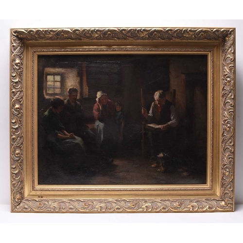 159 - Henry Raeburn Dobson (1901-1985) Interior Scene, Family Bible Reading, signed lower right, oil on ca... 