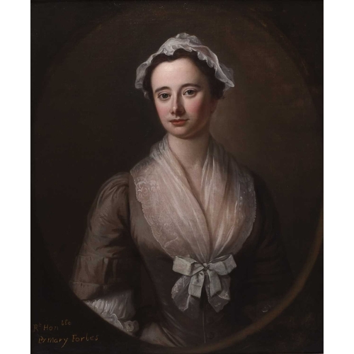 161 - Circle of William Hogarth (1697-1764) Portrait of the Right Honourable Lady Mary Forbes, inscribed l... 
