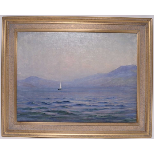 167 - Georges Ricard-Cordingley (1873-1939) Voilier dans la Baie de Cannes, inscribed verso, oil on canvas... 