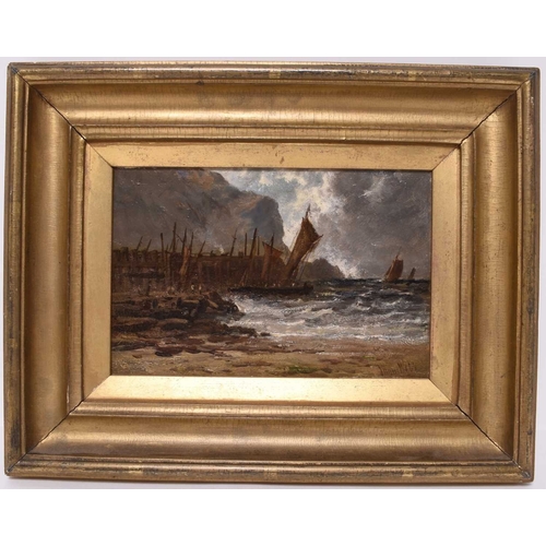 168 - James Webb (1825-1895) On the Coast, Devonshire, signed lower right, handwritten label to verso, oil... 