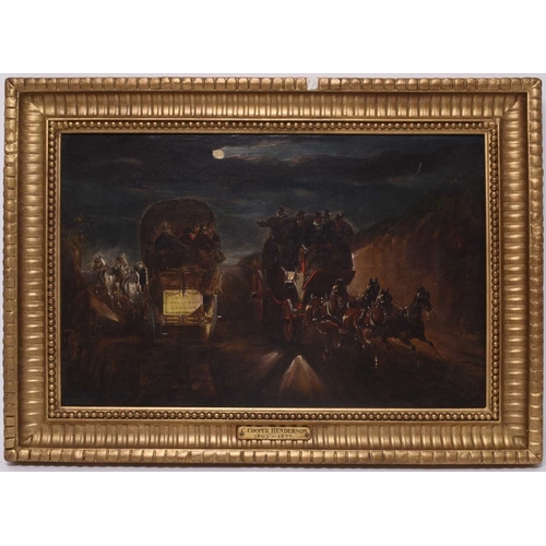 172 - Charles Cooper Henderson (1803 - 1877) York and London Coaches Passing at Night, oil on canvas, 30 x... 