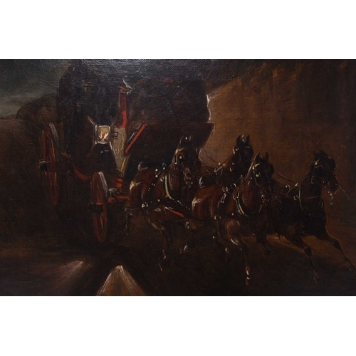 172 - Charles Cooper Henderson (1803 - 1877) York and London Coaches Passing at Night, oil on canvas, 30 x... 