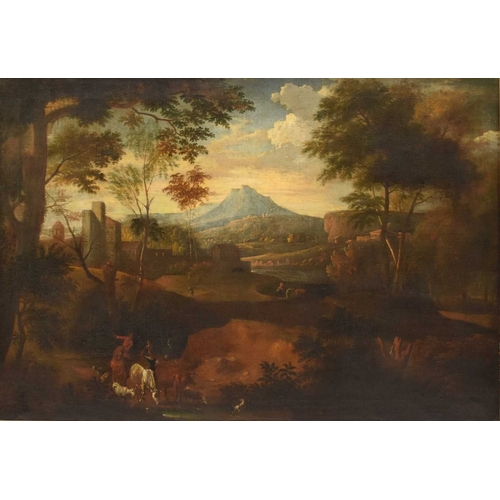176 - Manner of Jan Frans van Bloemen (1662-1749) An Extensive Italianate Landscape, showing peasants wate... 