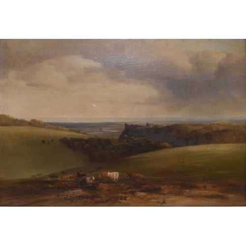 182 - Anthony Vandyke Copley Fielding (1787-1855) Arundel Castle, in an extensive landscape with cattle at... 