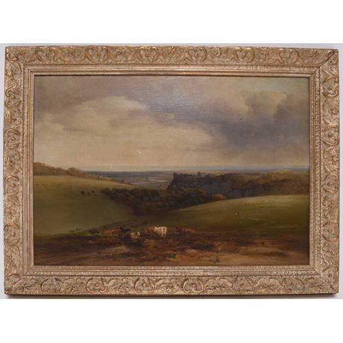 182 - Anthony Vandyke Copley Fielding (1787-1855) Arundel Castle, in an extensive landscape with cattle at... 