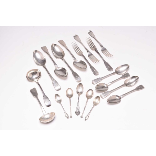 4 - A harlequin collection of early 19th century silver Fiddle pattern flatware, mainly by William Eaton... 