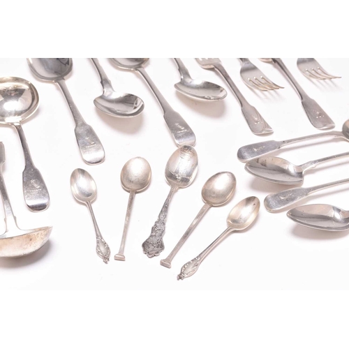 4 - A harlequin collection of early 19th century silver Fiddle pattern flatware, mainly by William Eaton... 