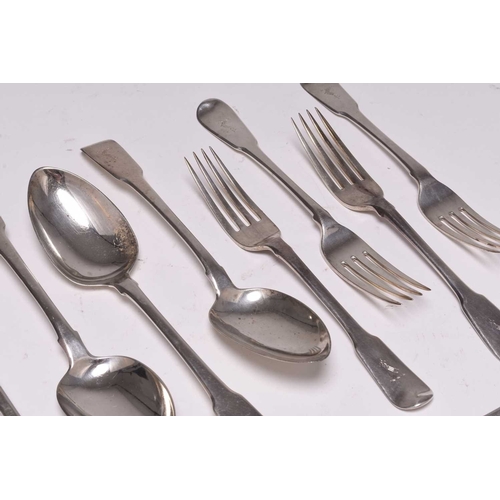 4 - A harlequin collection of early 19th century silver Fiddle pattern flatware, mainly by William Eaton... 