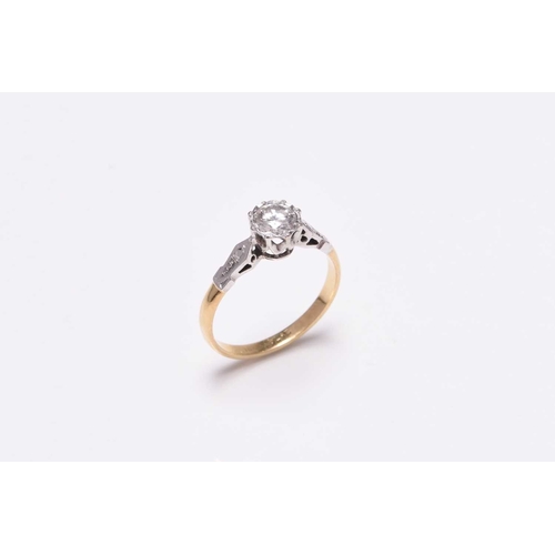 59 - A single stone diamond ring, the brilliant cut diamond illusion set in white metal to yellow metal s... 