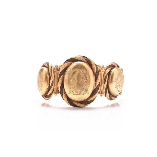 60 - A 19th century woven hair graduated locket bracelet, designed as seven yellow metal oval graduated l... 
