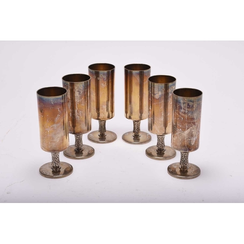 8 - A cased set of six Irish silver goblets, Royal Irish Silver Co, Dublin 1970, each of elongated cylin... 