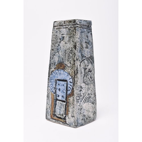 105 - A Troika coffin vase by Linda Hazel, circa 1970-71, turquoise body with incised geometric and other ... 