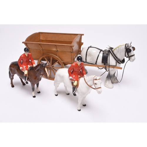 126 - A group of Beswick horses, including a Hackney pony, model H261; a matt glaze Shire Horse, two Hunts... 