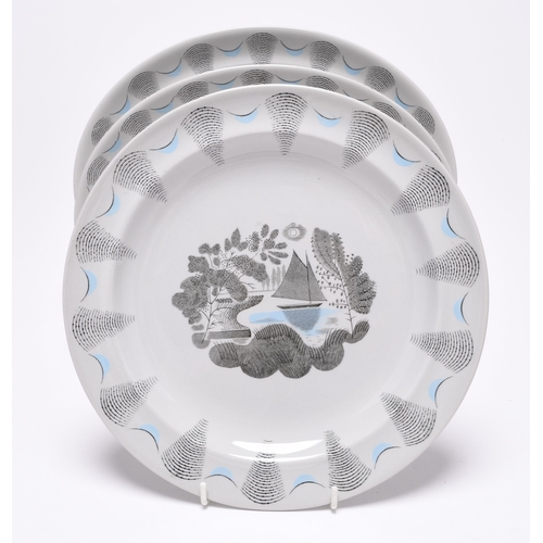 131 - Eric Ravilious (1903-1942) for Wedgwood, a 'Travel' part dinner / tea service, comprising six medium... 