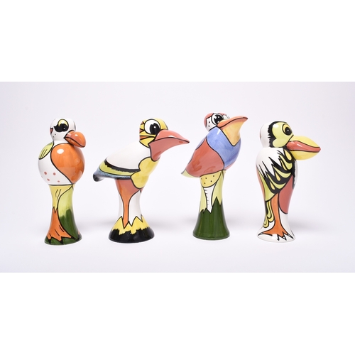 148 - A group of four of Lorna Bailey grotesque bird vases, printed marks and painted signatures, 24.5cm h... 