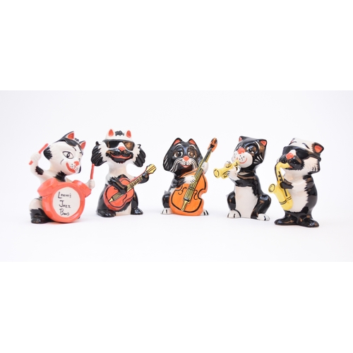 166 - A set of five Lorna Bailey cat figures, 'Lorna's Jazz Band' comprising guitarist, drummer, sax, clar... 